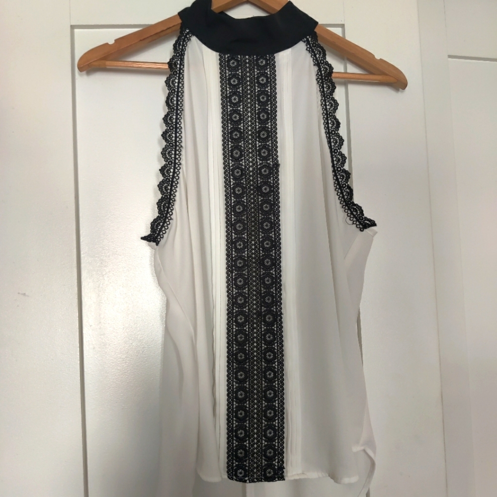 White with black lace detail top